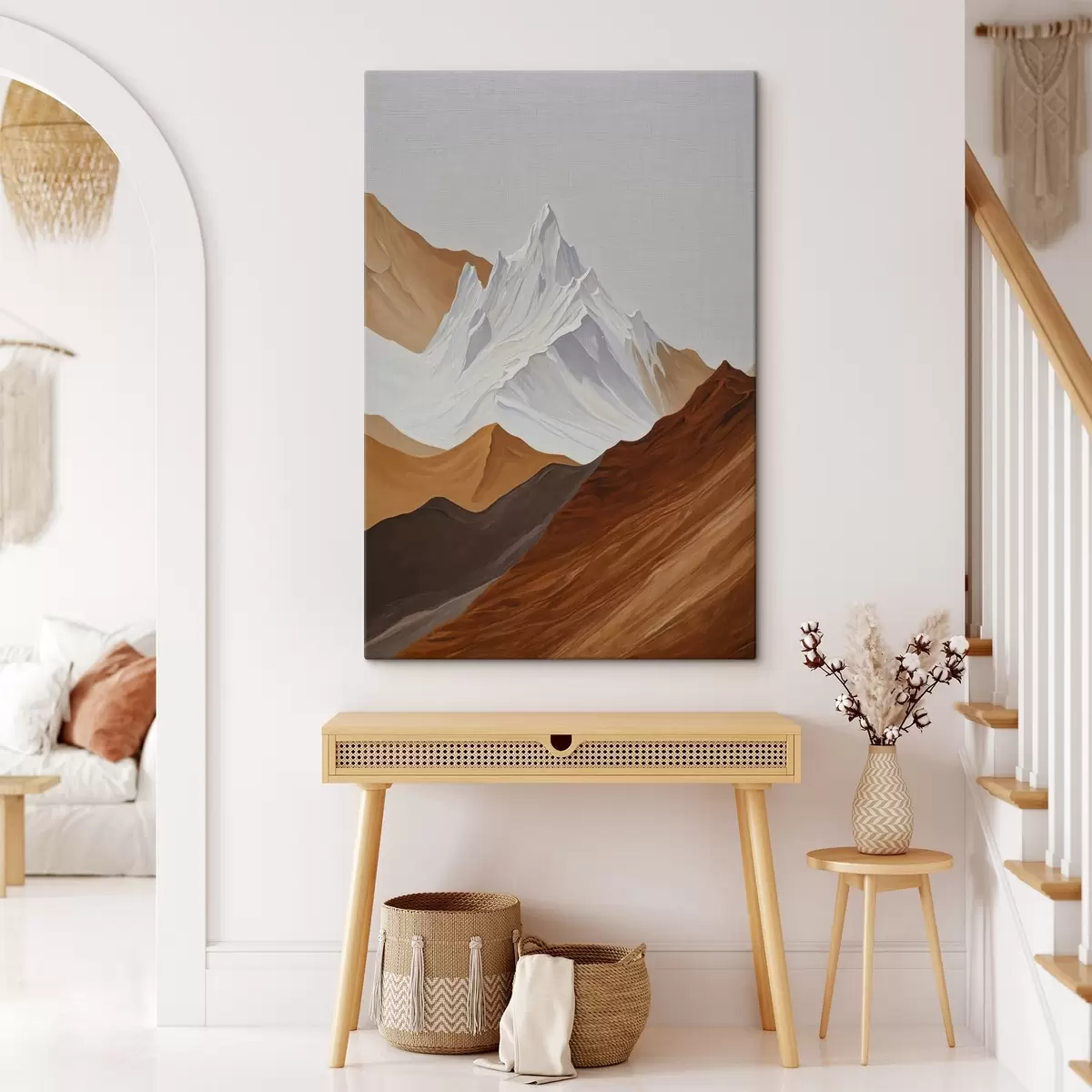 murales de pared Paisaje geométrico de montaña en tonos marrones y blancos s44896