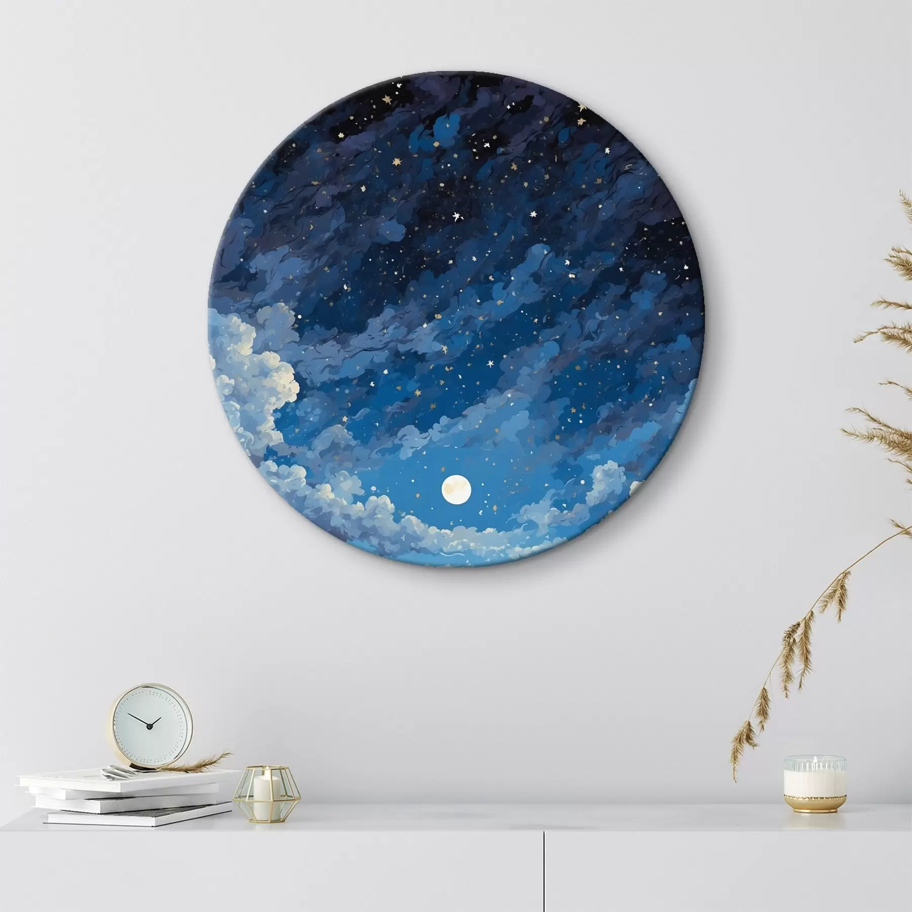 murales de pared Cielo nocturno con luna y estrellas sobre paisaje de montaña r44872