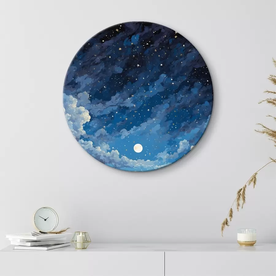 murales de pared Cielo nocturno con luna y estrellas sobre paisaje de montaña r44872