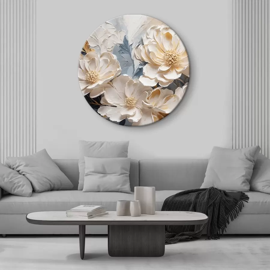 murales de pared Peonías volumétricas de color crema sobre fondo azul claro r44880