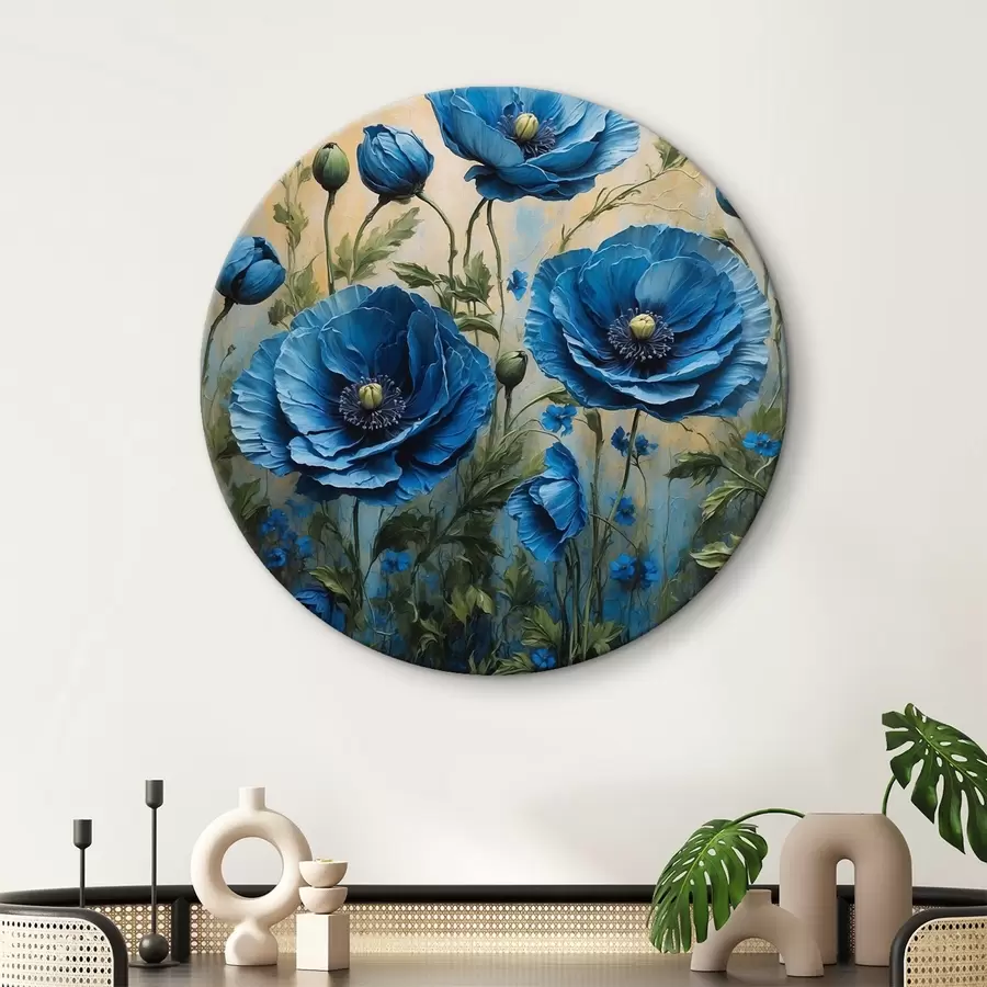 murales de pared Amapolas azules sobre fondo pastel con hojas r44882