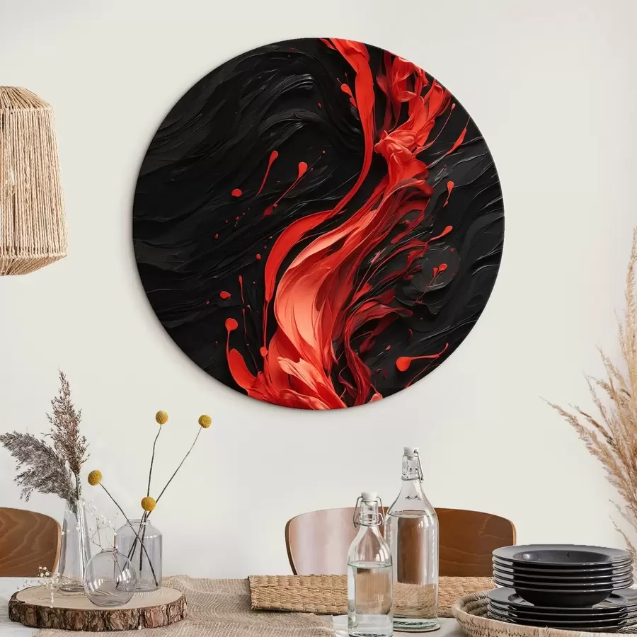 murales de pared Chorro de pintura roja sobre fondo negro abstracto r44889