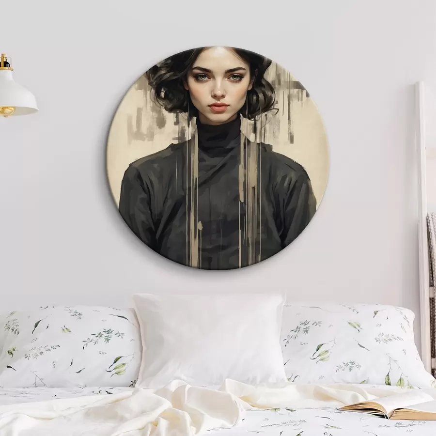 murales de pared Retrato de mujer con pelo corto y oscuro sobre fondo abstracto r44890