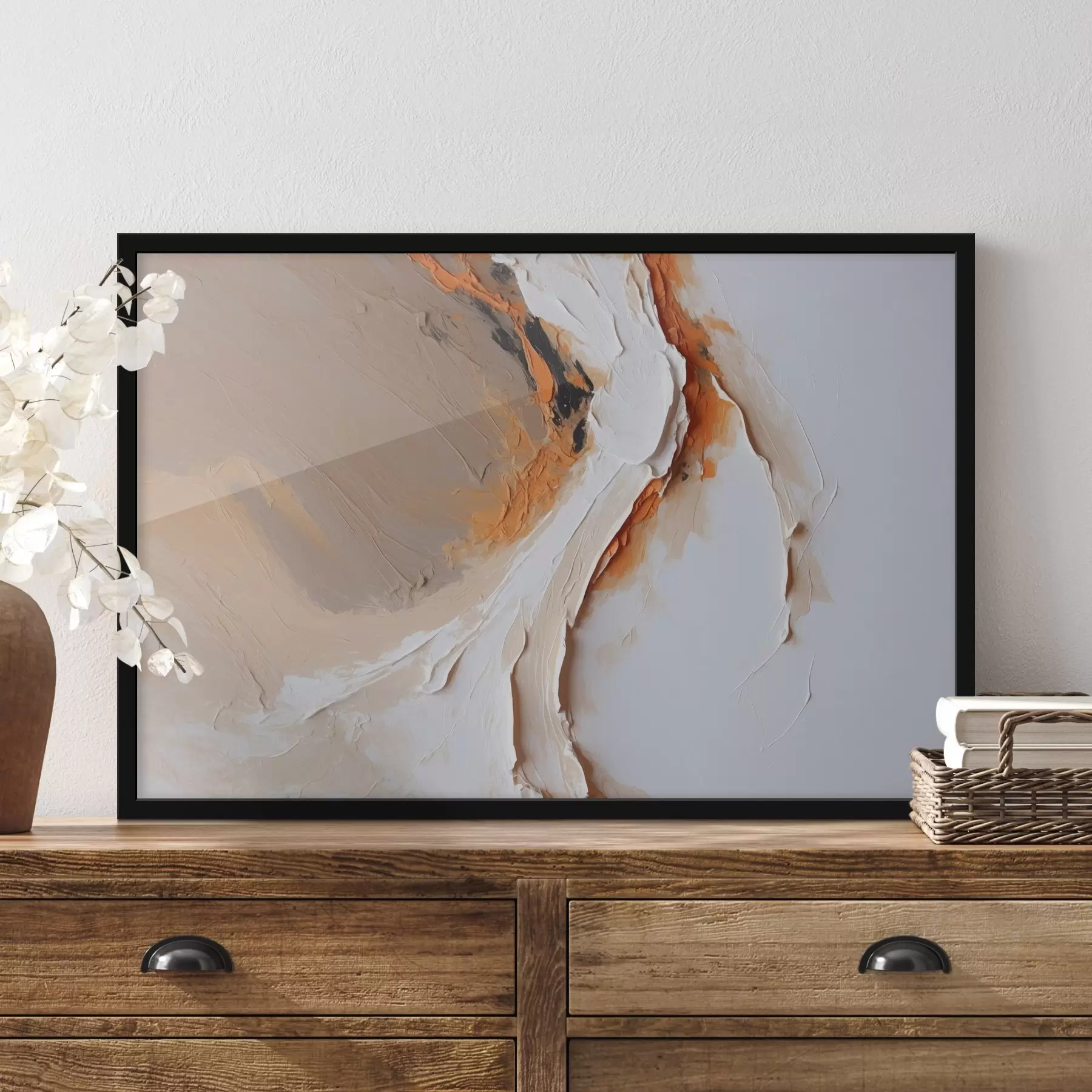 murales de pared Pastel suave con acento naranja y trazos suaves f44874