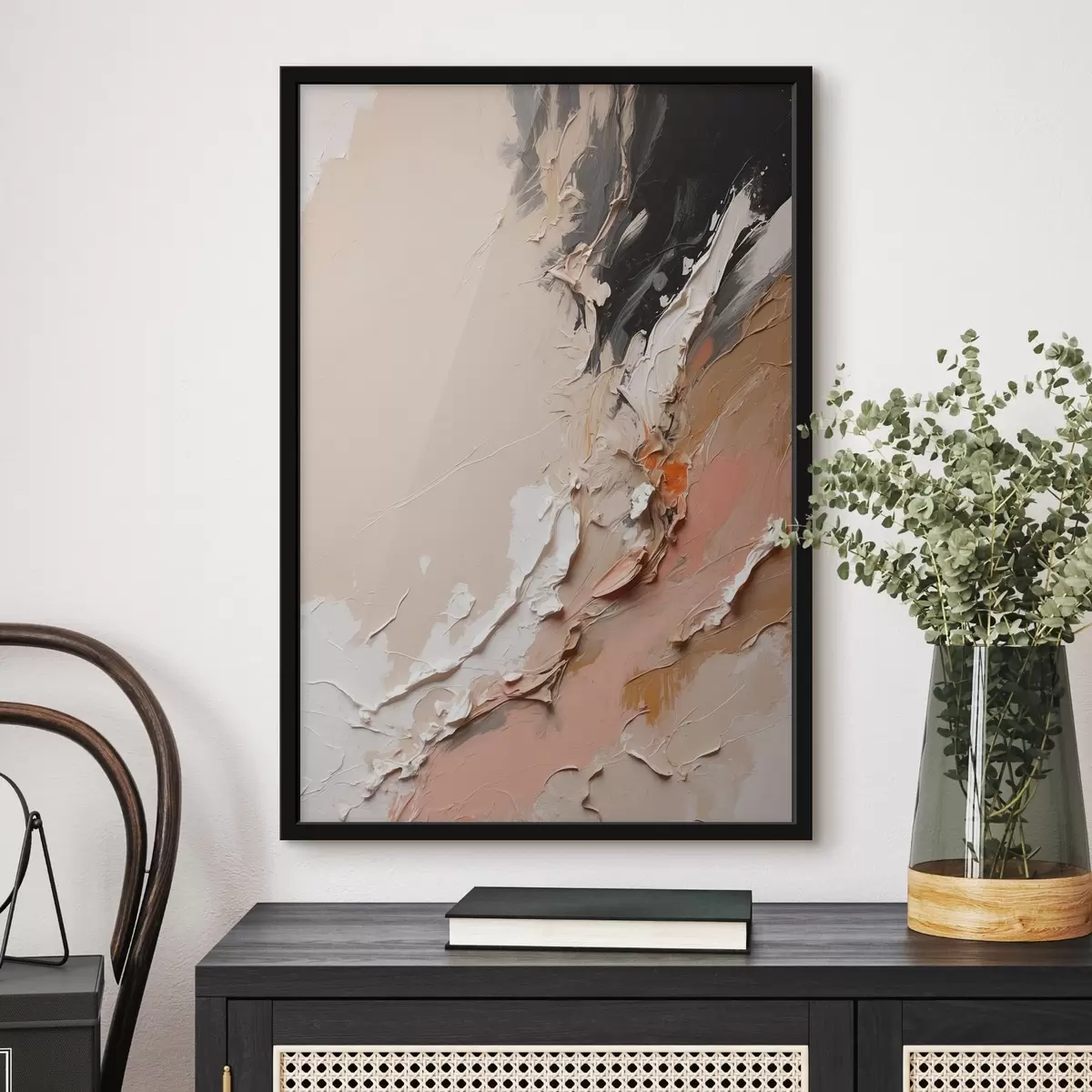 Poster Abstracción en beige y negro con toques de rosa y blanco f44875