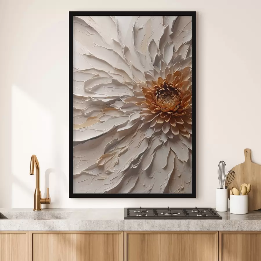 murales de pared Flor volumétrica de pétalos cremosos y núcleo cálido f44878