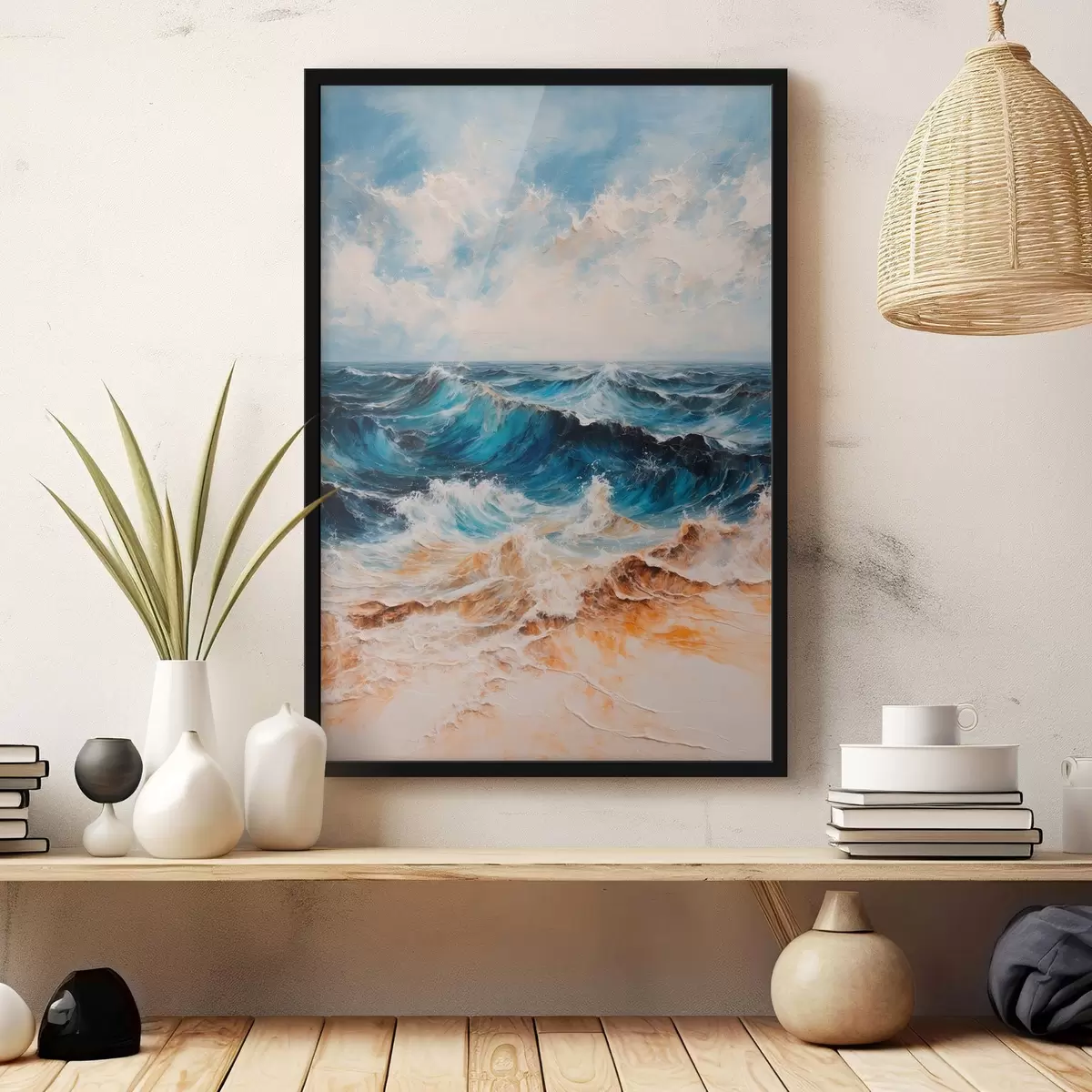 Poster Mar agitado con olas bajo un cielo despejado f44881