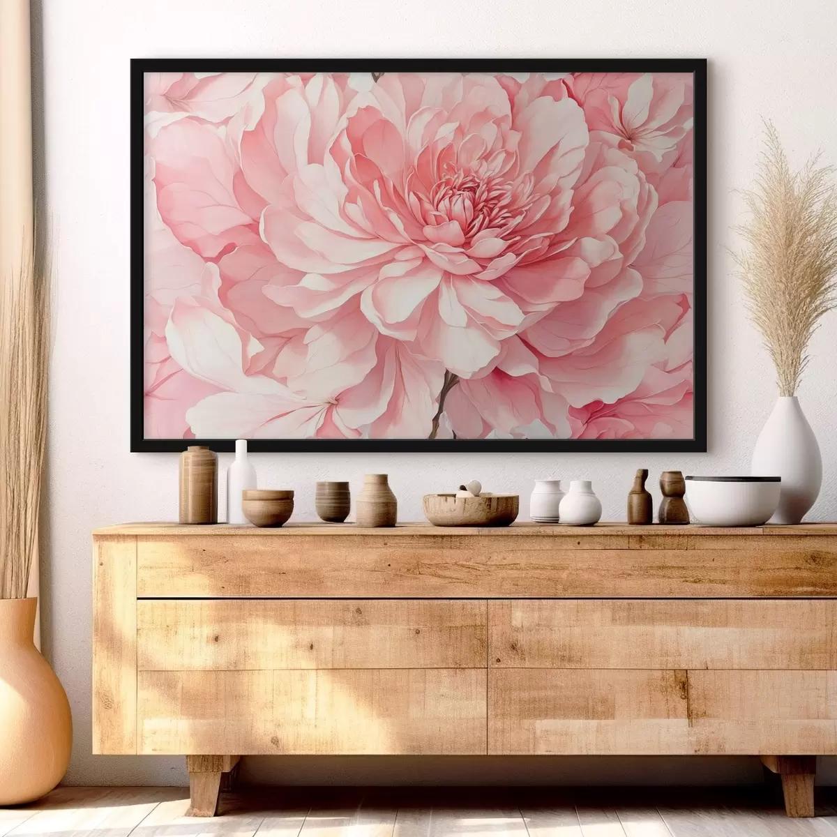 Poster Peonía rosa de cerca con iluminación suave f44891