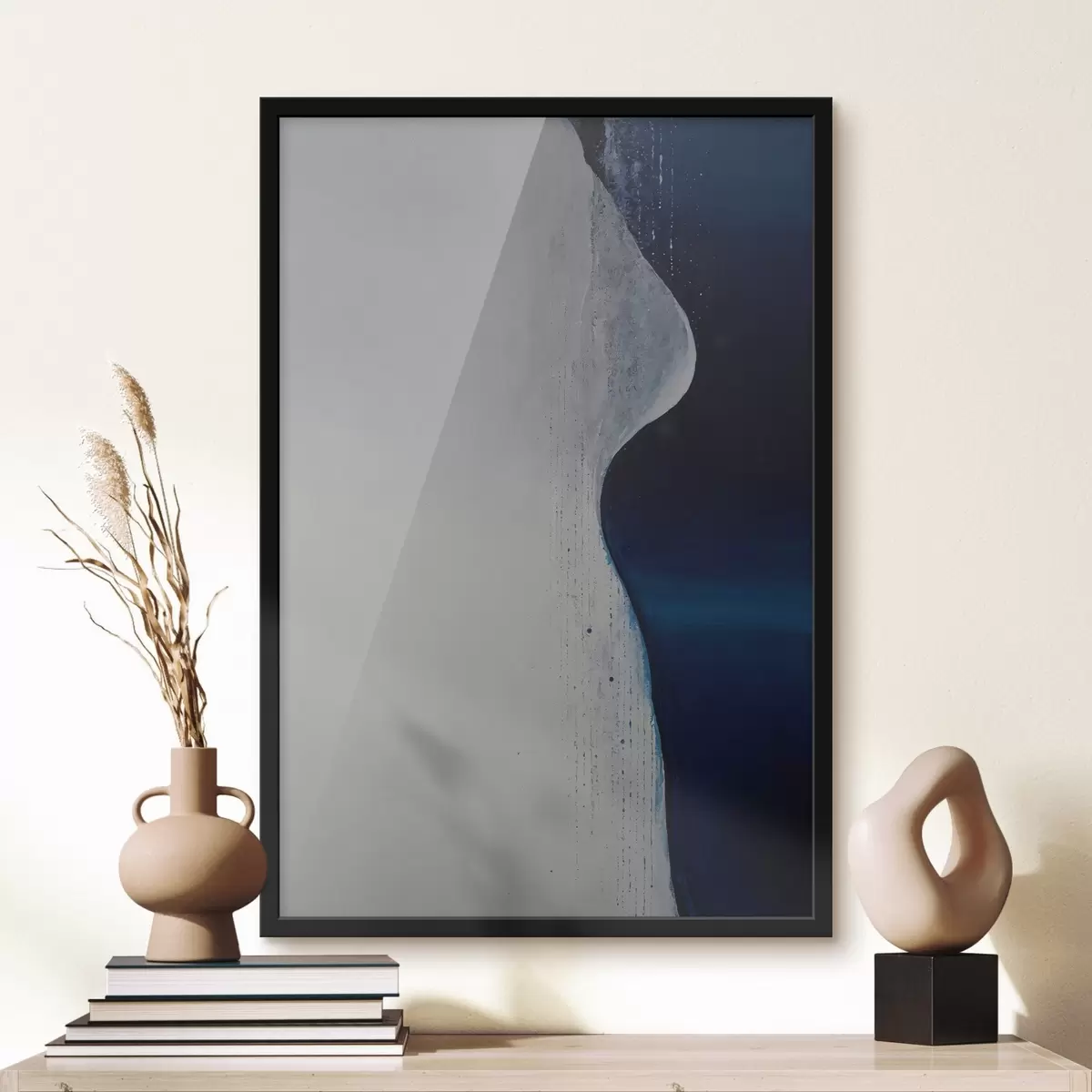 Poster Abstracción en forma de ola con paleta blanca y azul paleta azul f44895