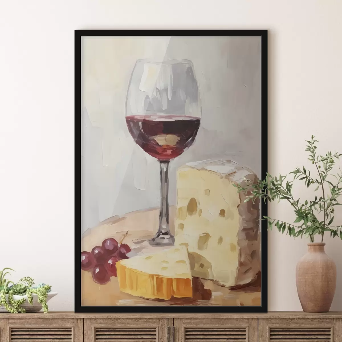 Poster Copa de vino cerca del queso f44829