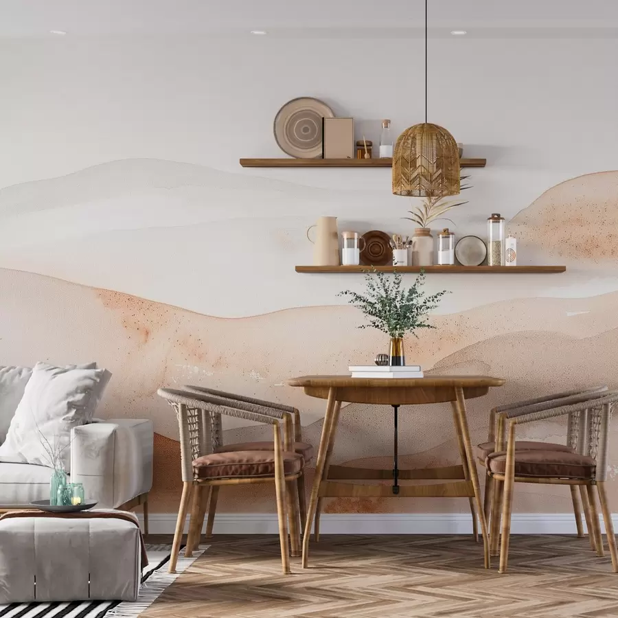 murales de pared Montañas con efecto de colina de acuarela en tonos cálidos w09223v1