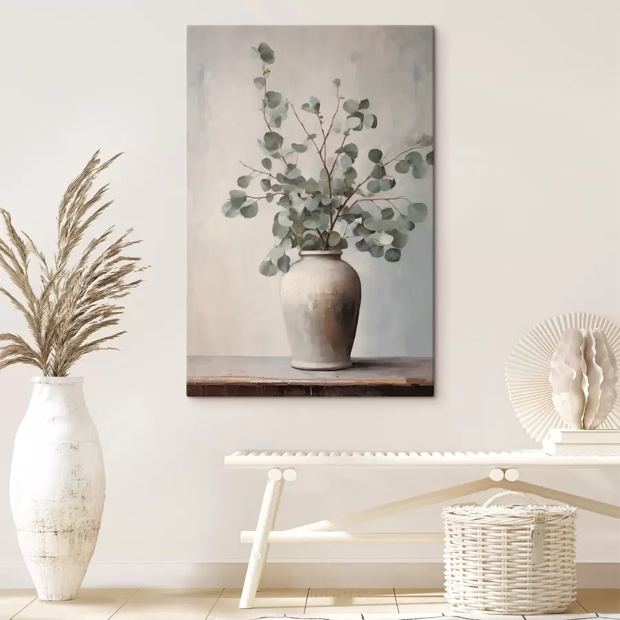 murales de pared Ramas de eucalipto en jarrón de barro s44906
