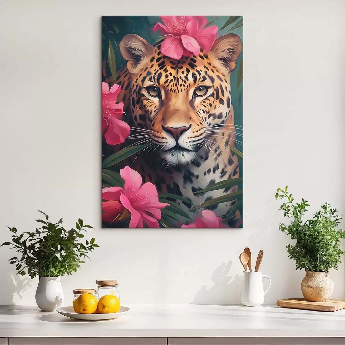 murales de pared Leopardo entre flores tropicales s44918