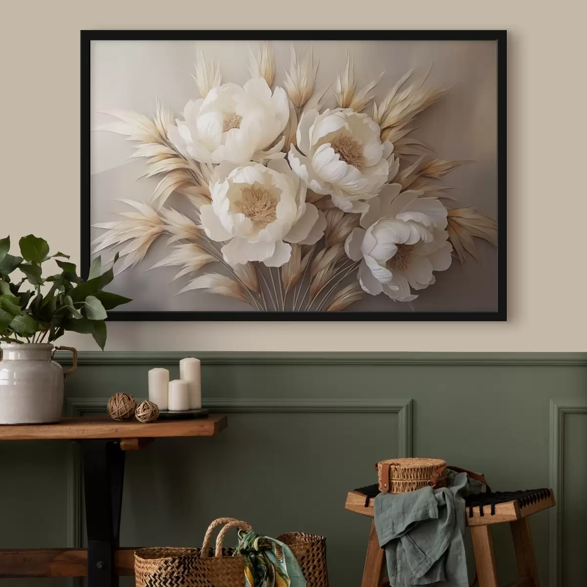 Poster Peonías con espiguillas f44913