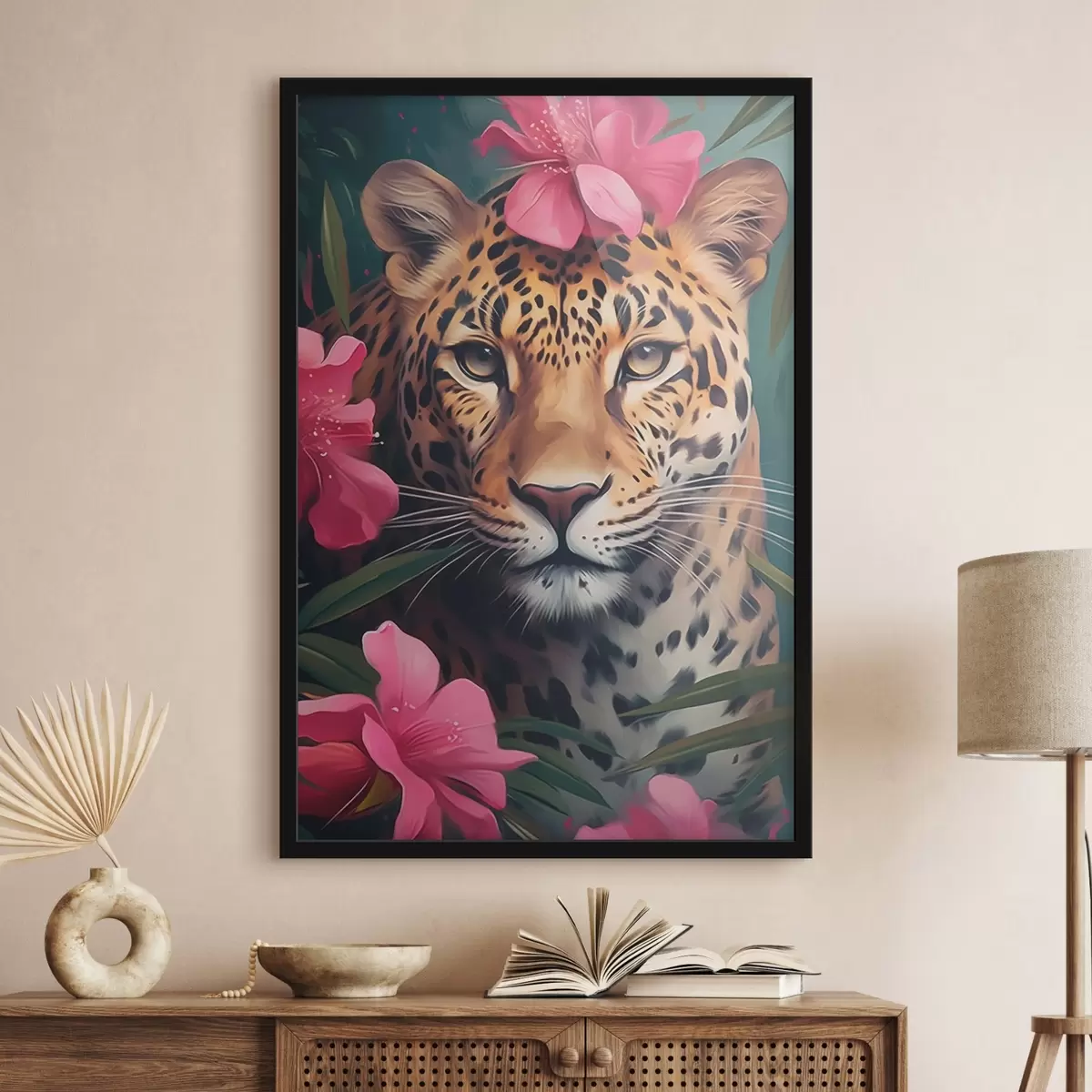 Poster Leopardo entre flores tropicales f44918