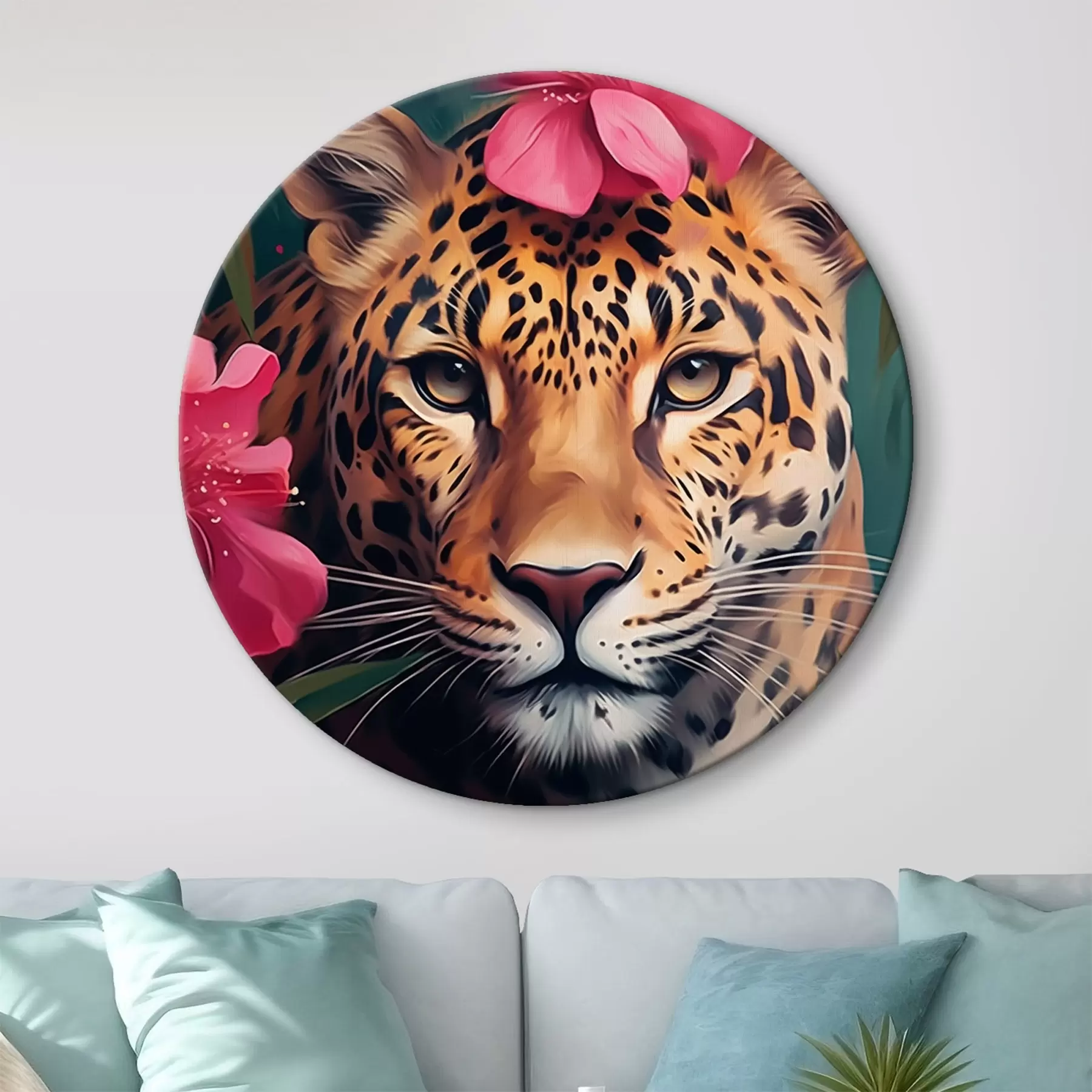 murales de pared Leopardo entre flores tropicales r44918