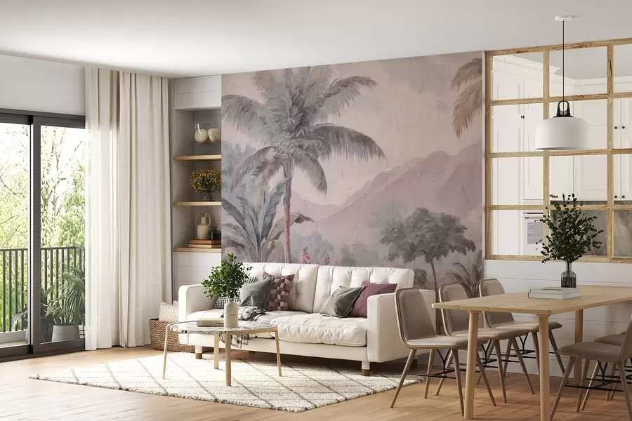 murales de pared selva tropical en estilo retro w04139