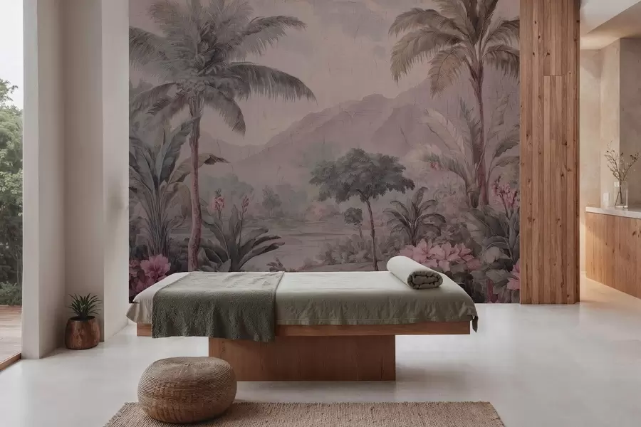 murales de pared selva tropical en estilo retro w04139