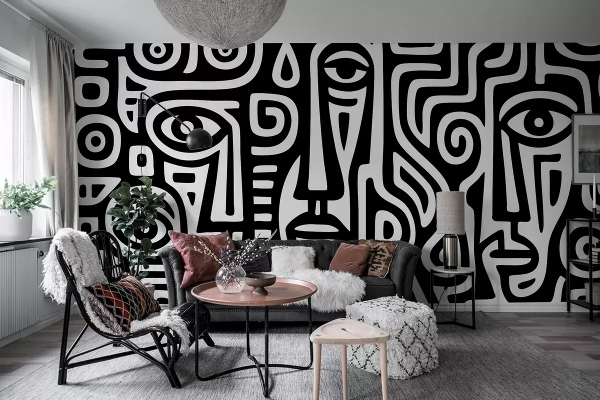 murales de pared Detalles faciales estilizados w04186