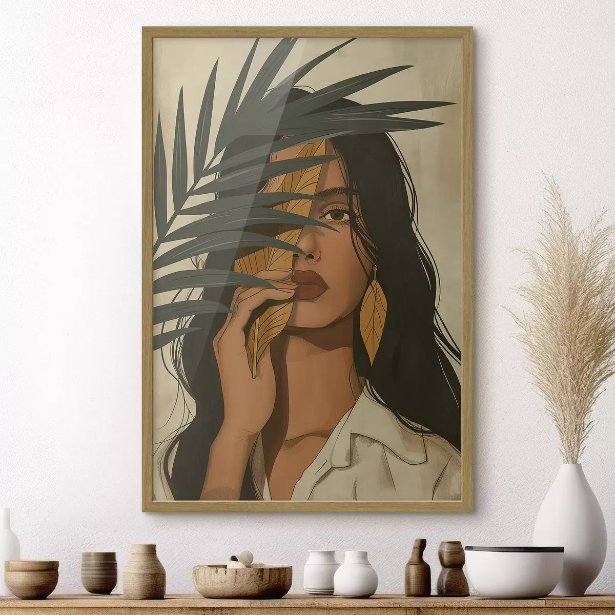 Poster Rostro oculto tras las hojas f44960