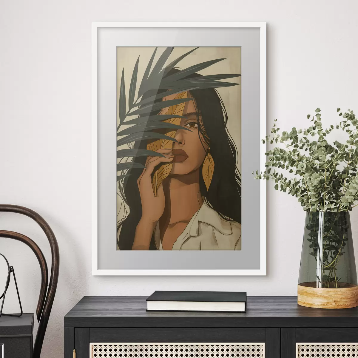 Poster Rostro oculto tras las hojas f44960