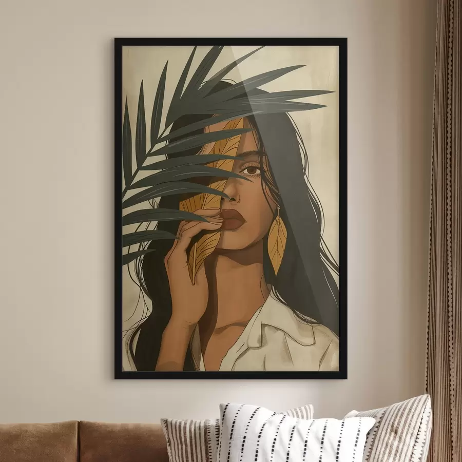 murales de pared Rostro oculto tras las hojas f44960