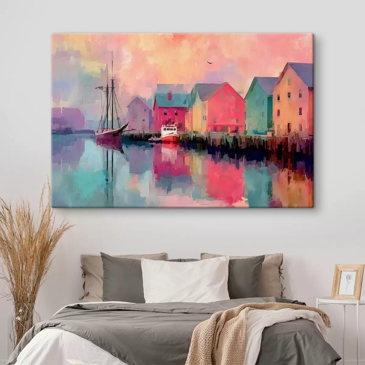 murales de pared Casas de colores junto al agua en estilo pincelada s44837