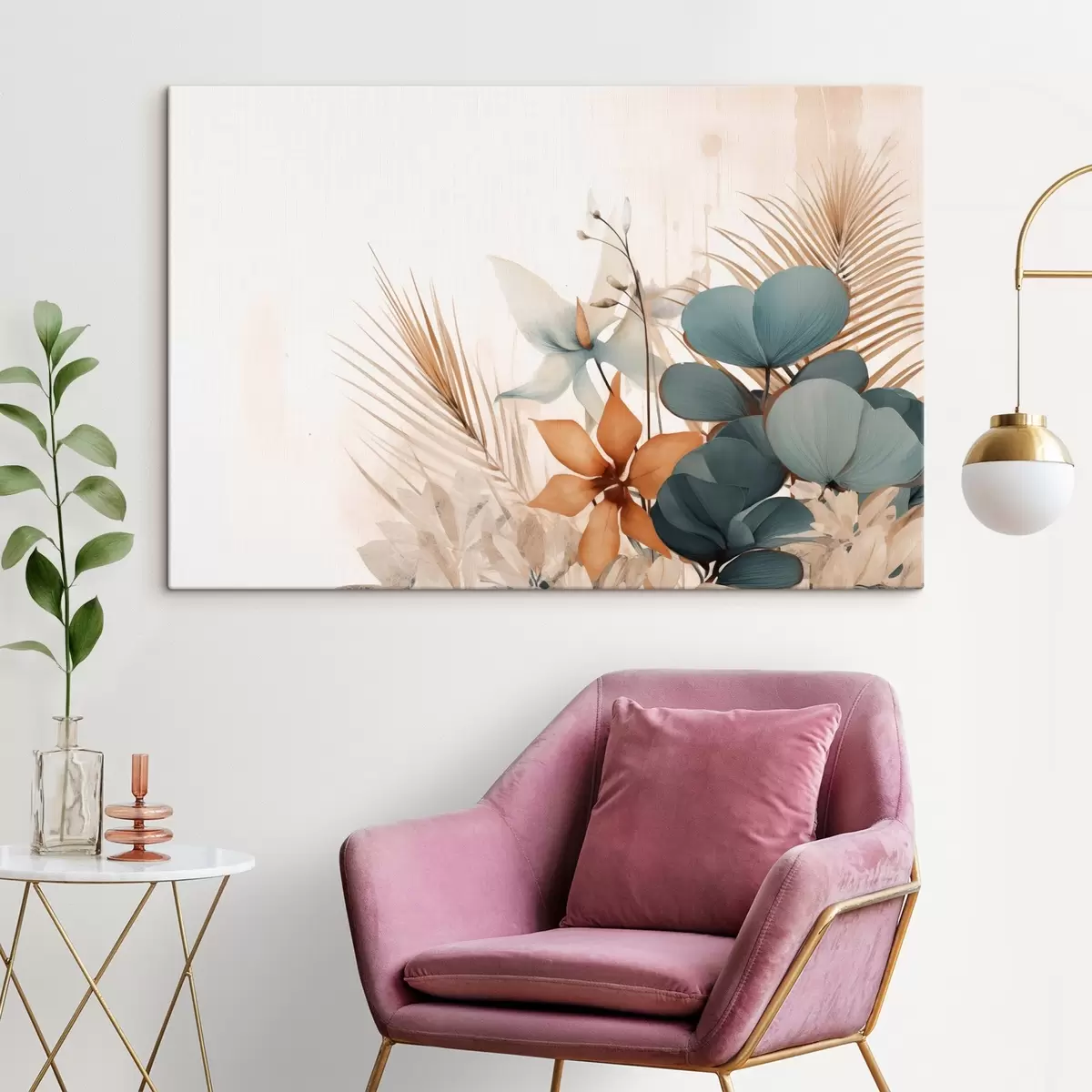 murales de pared Hojas y flores decorativas en estilo acuarela s44843