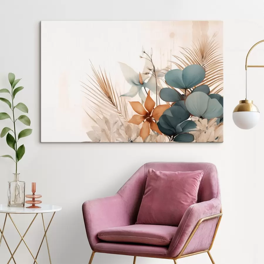 murales de pared Hojas y flores decorativas en estilo acuarela s44843