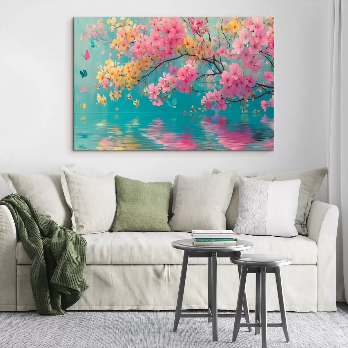 murales de pared Rama en flor sobre el agua en estilo acuarela s44844