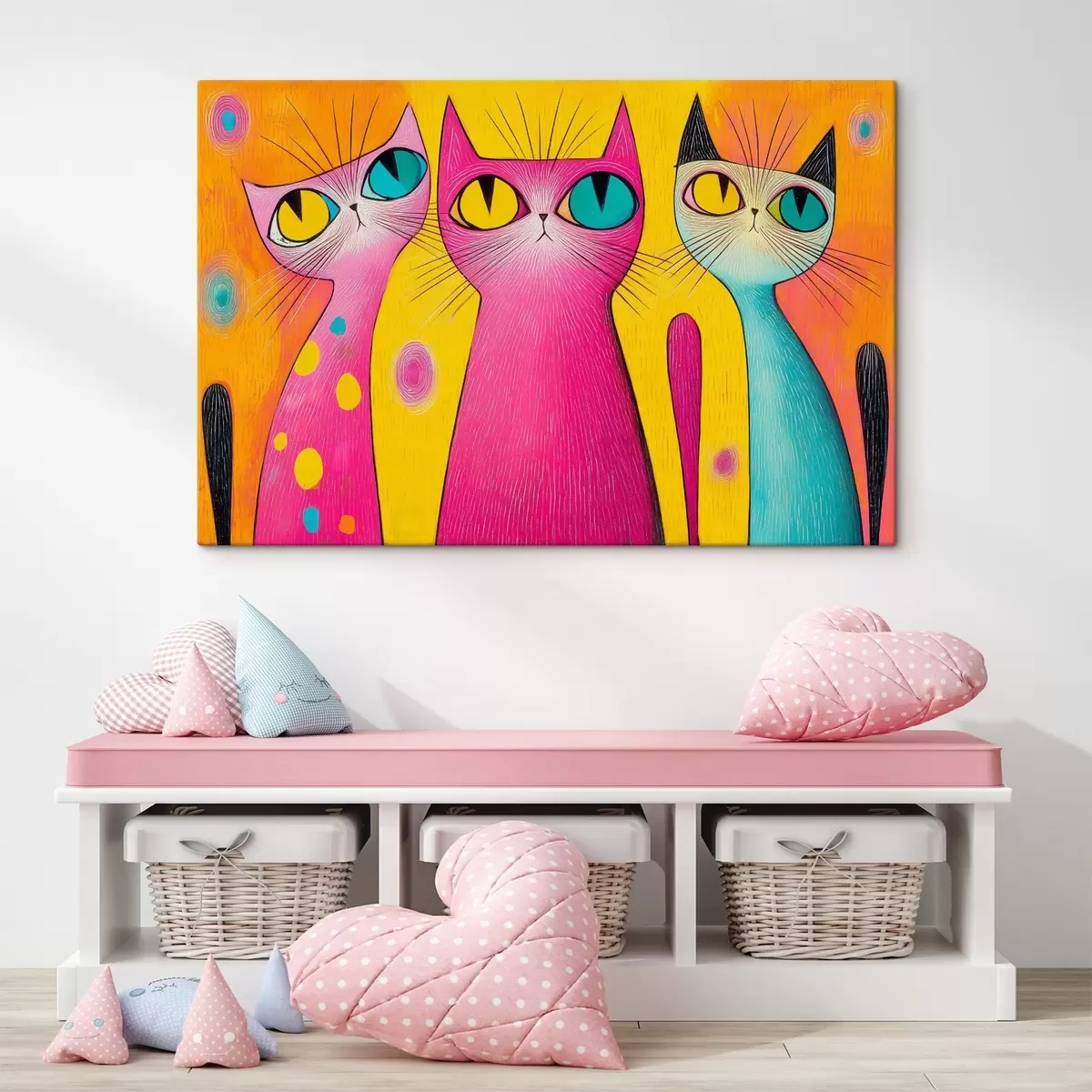 murales de pared Gatos juguetones de ojos grandes en estilo artístico s44845
