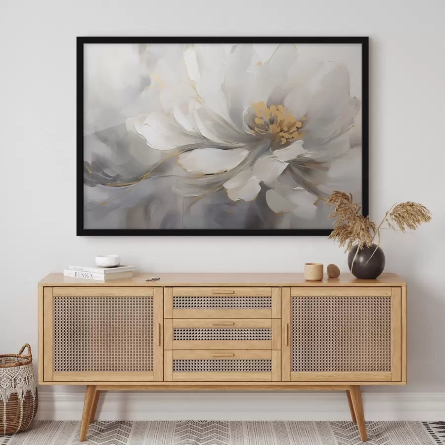 murales de pared Flor blanca con acentos en estilo abstracto f44838