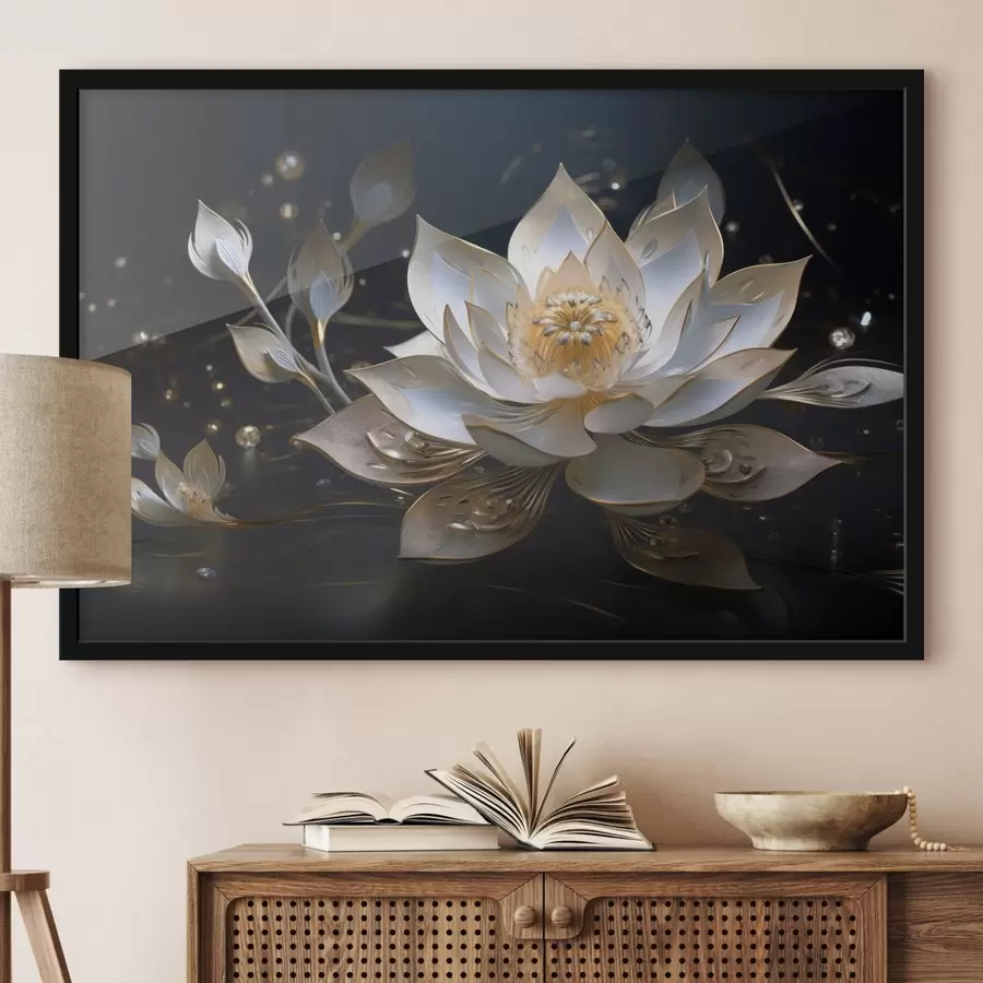 murales de pared Loto con motivos elegantes sobre fondo oscuro f44841