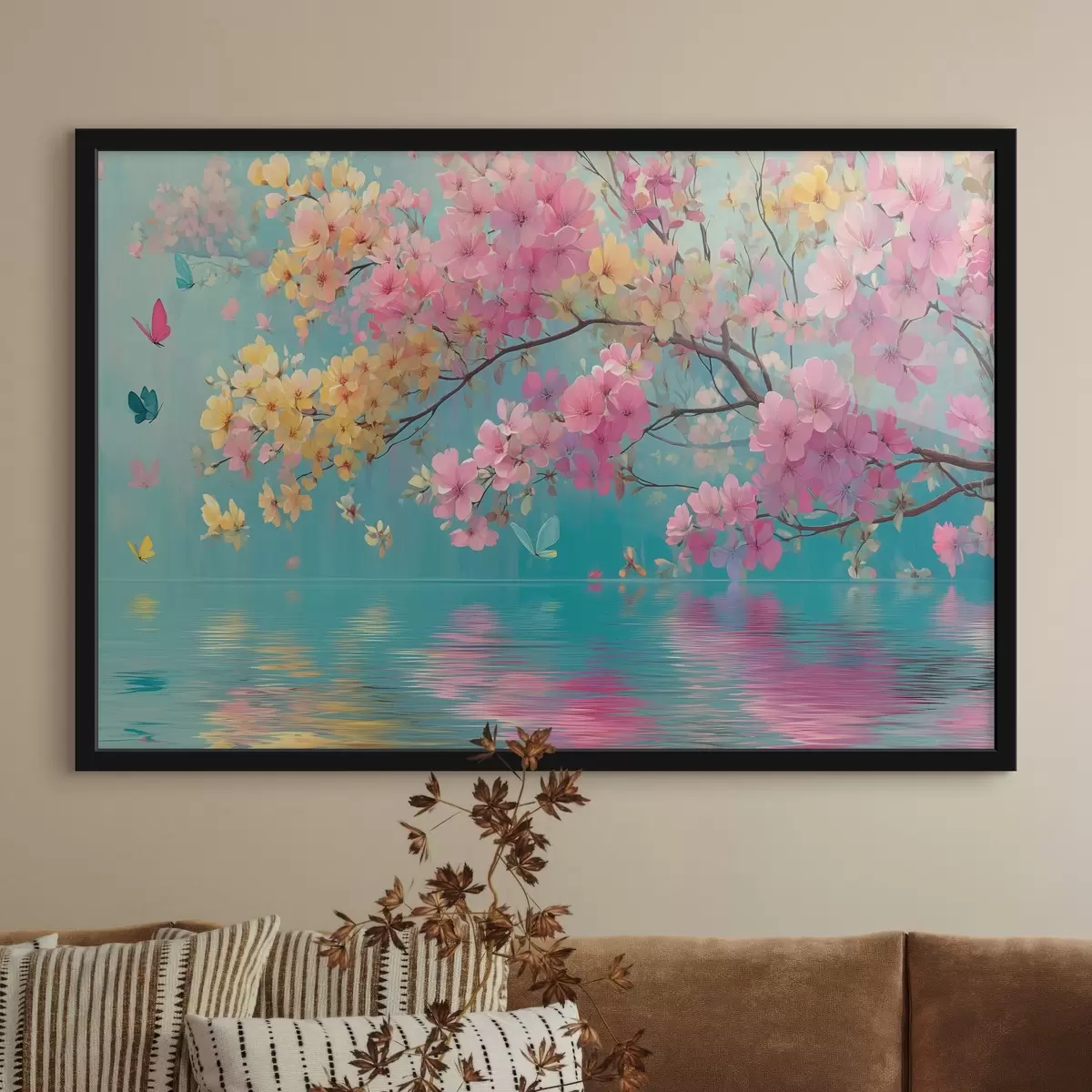 Poster Rama en flor sobre el agua en estilo acuarela f44844