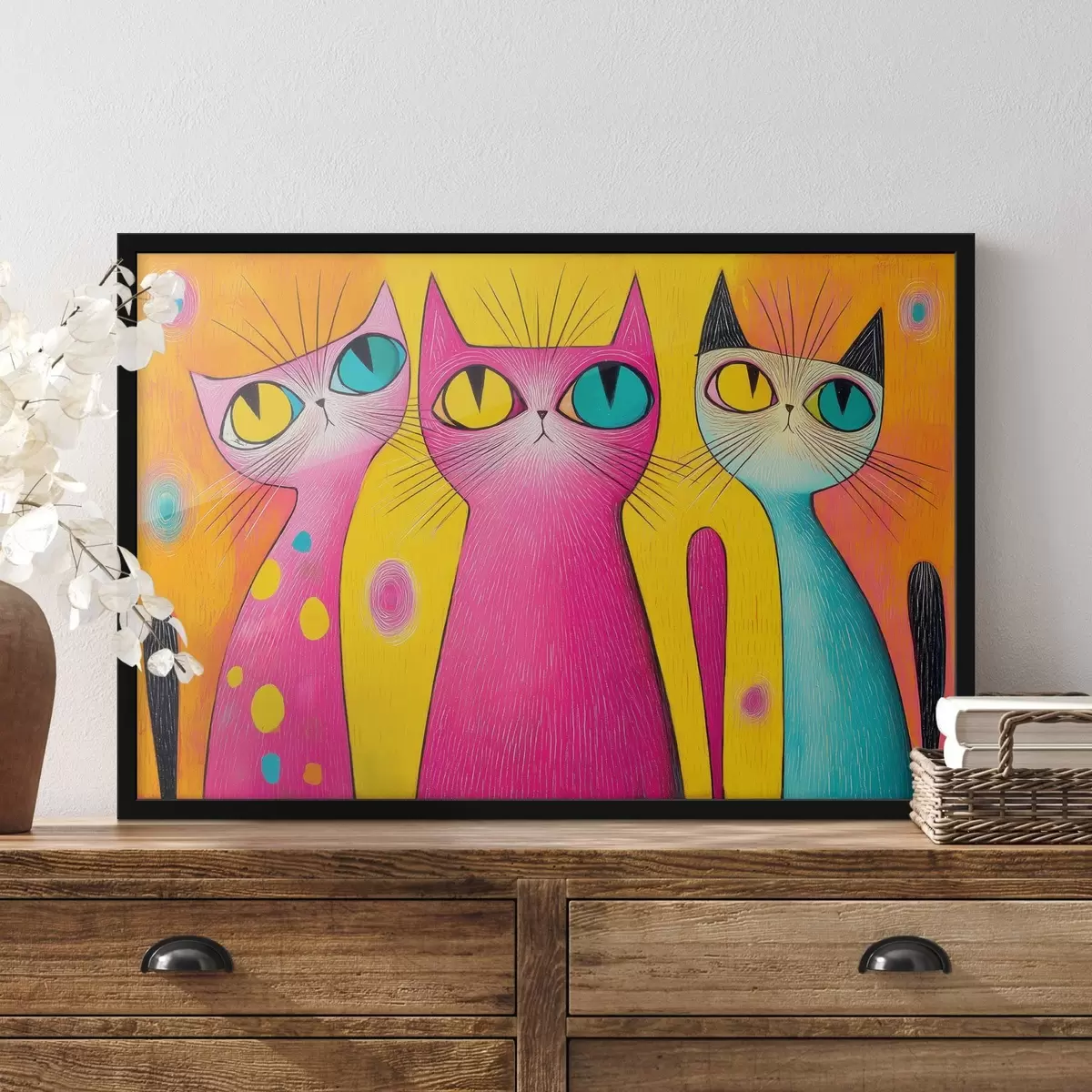 Poster Gatos juguetones de ojos grandes en estilo artístico f44845
