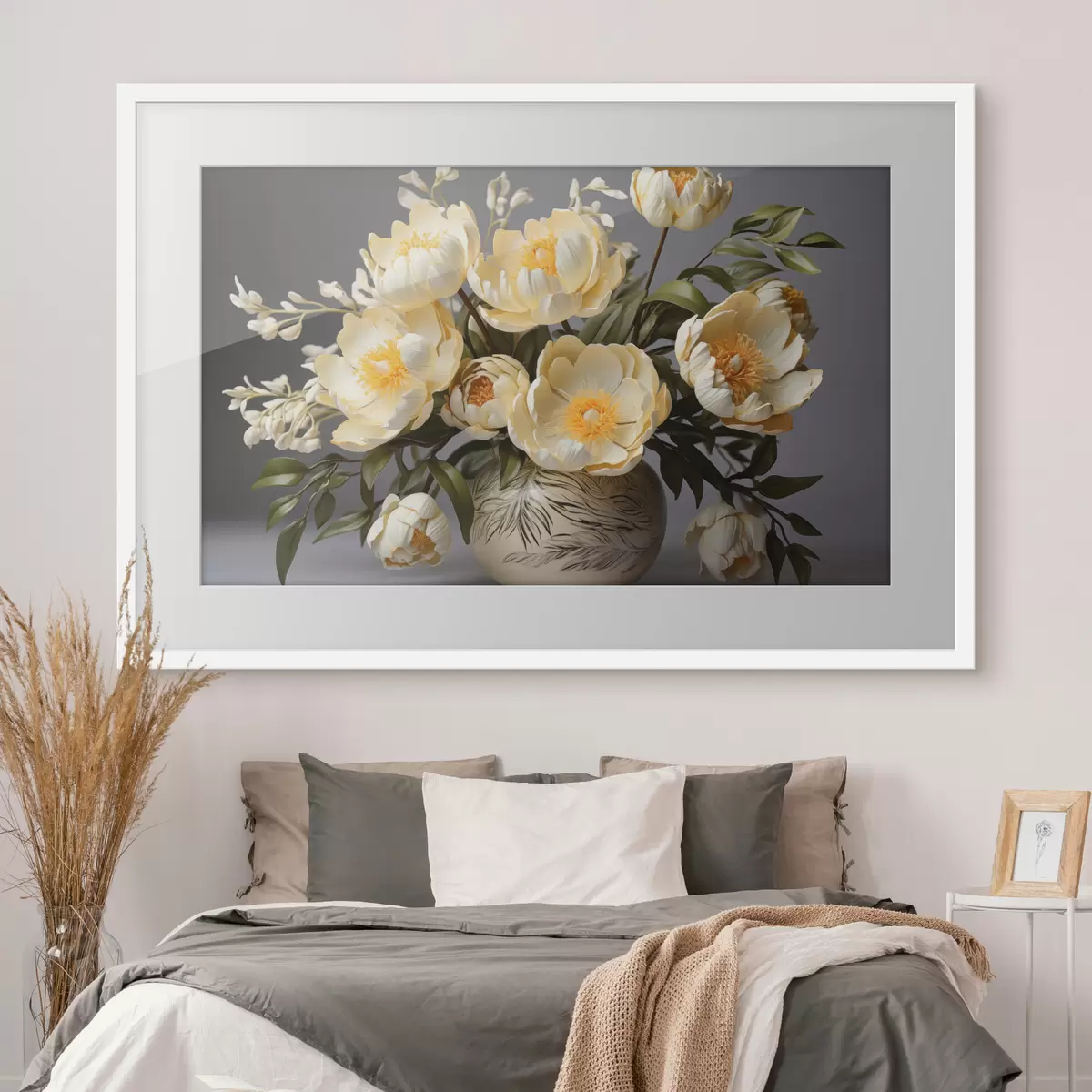 Poster Flores delicadas con centros amarillos en un jarrón estampado f44847