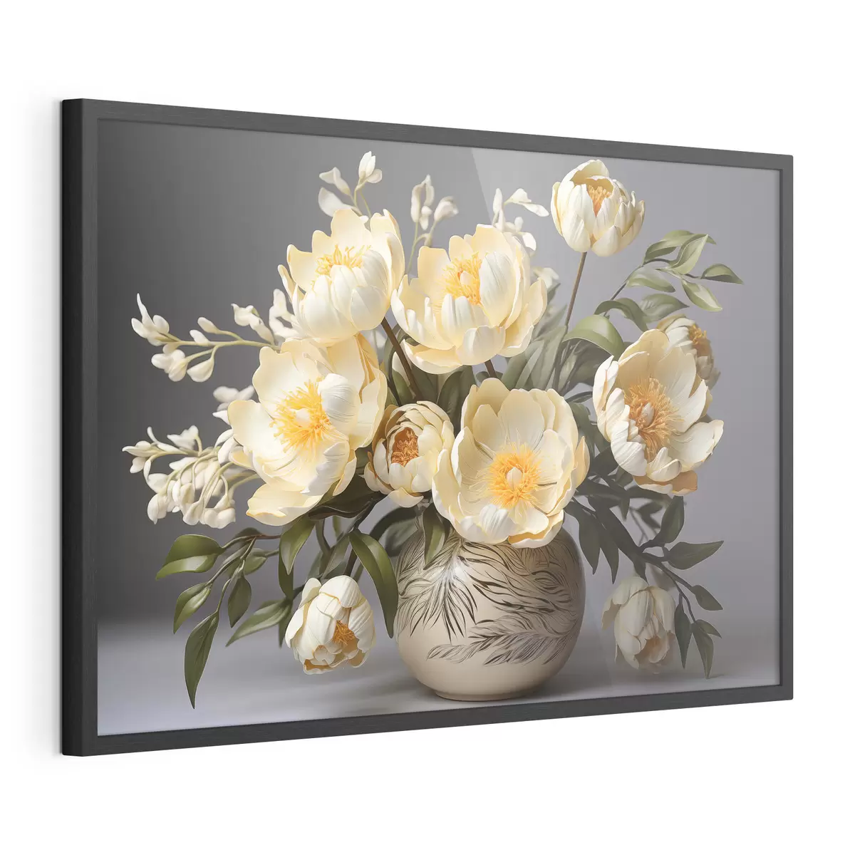 Poster Flores delicadas con centros amarillos en un jarrón estampado f44847