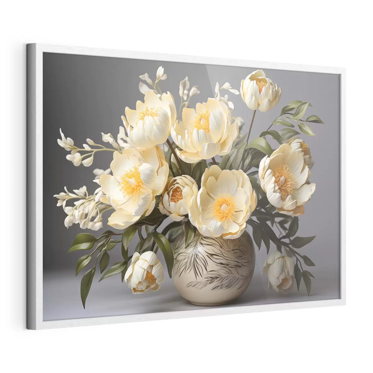 Poster Flores delicadas con centros amarillos en un jarrón estampado f44847
