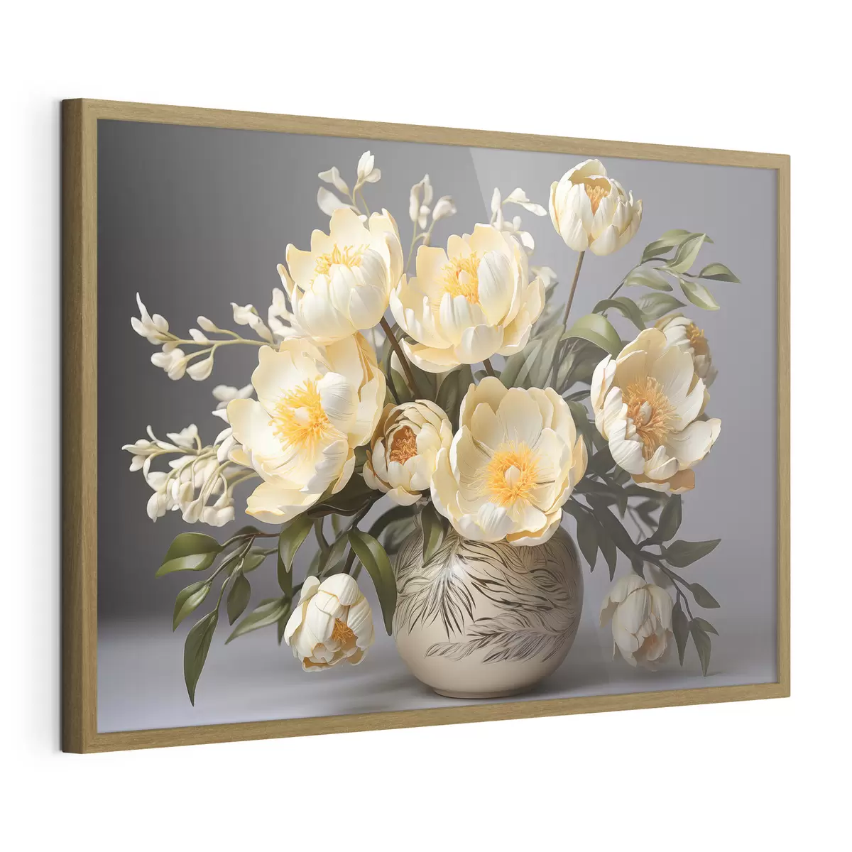 Poster Flores delicadas con centros amarillos en un jarrón estampado f44847