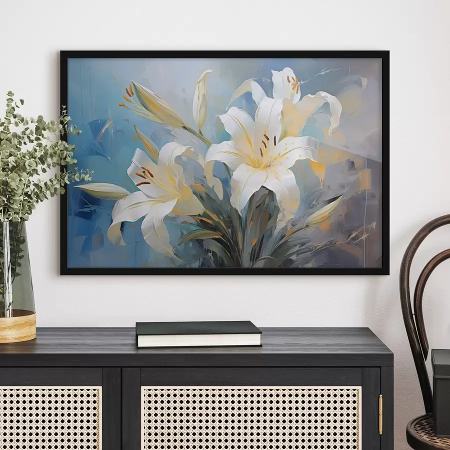 murales de pared Lirios abstractos sobre fondo colorido en estilo artístico f44849