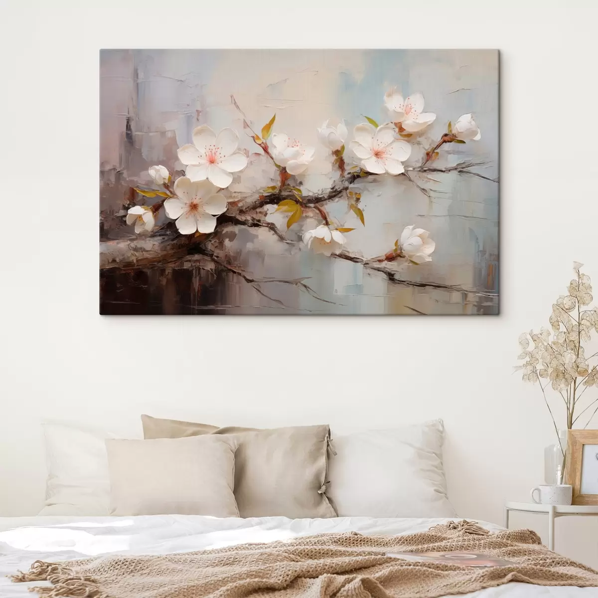 murales de pared Flores blancas con detalles rosas sobre un fondo abstracto s44935