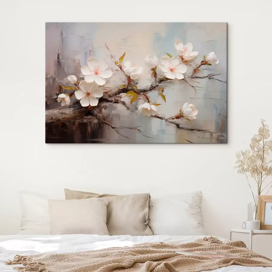 murales de pared Flores blancas con detalles rosas sobre un fondo abstracto s44935