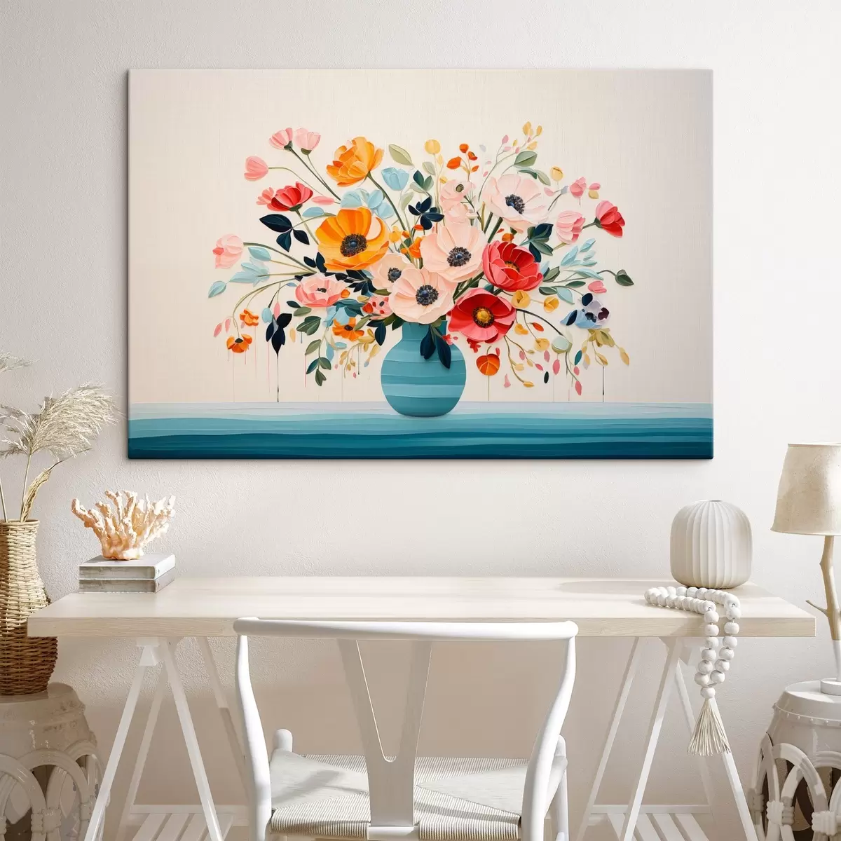 murales de pared Colorido ramo de flores en un jarrón azul de estilo decorativo s44937