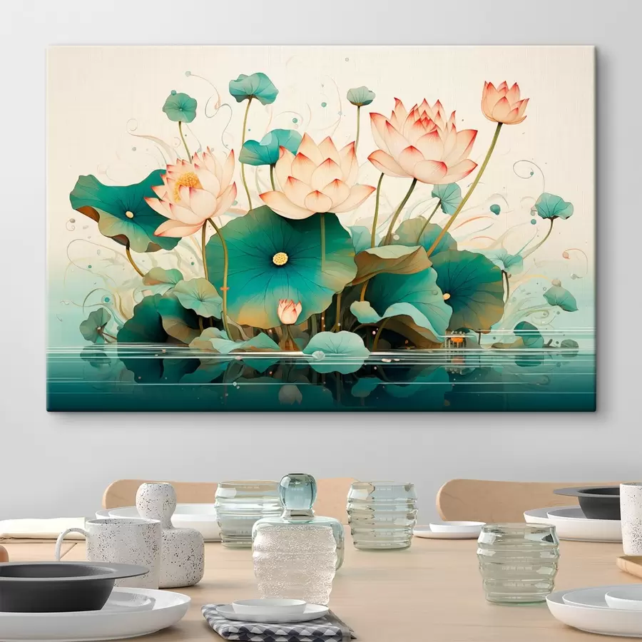 murales de pared Lotos con hojas grandes en estilo ilustración s44939