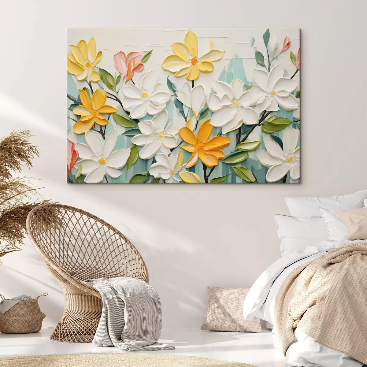 murales de pared Flores en relieve de colores vivos en estilo imitación pincelada s44942