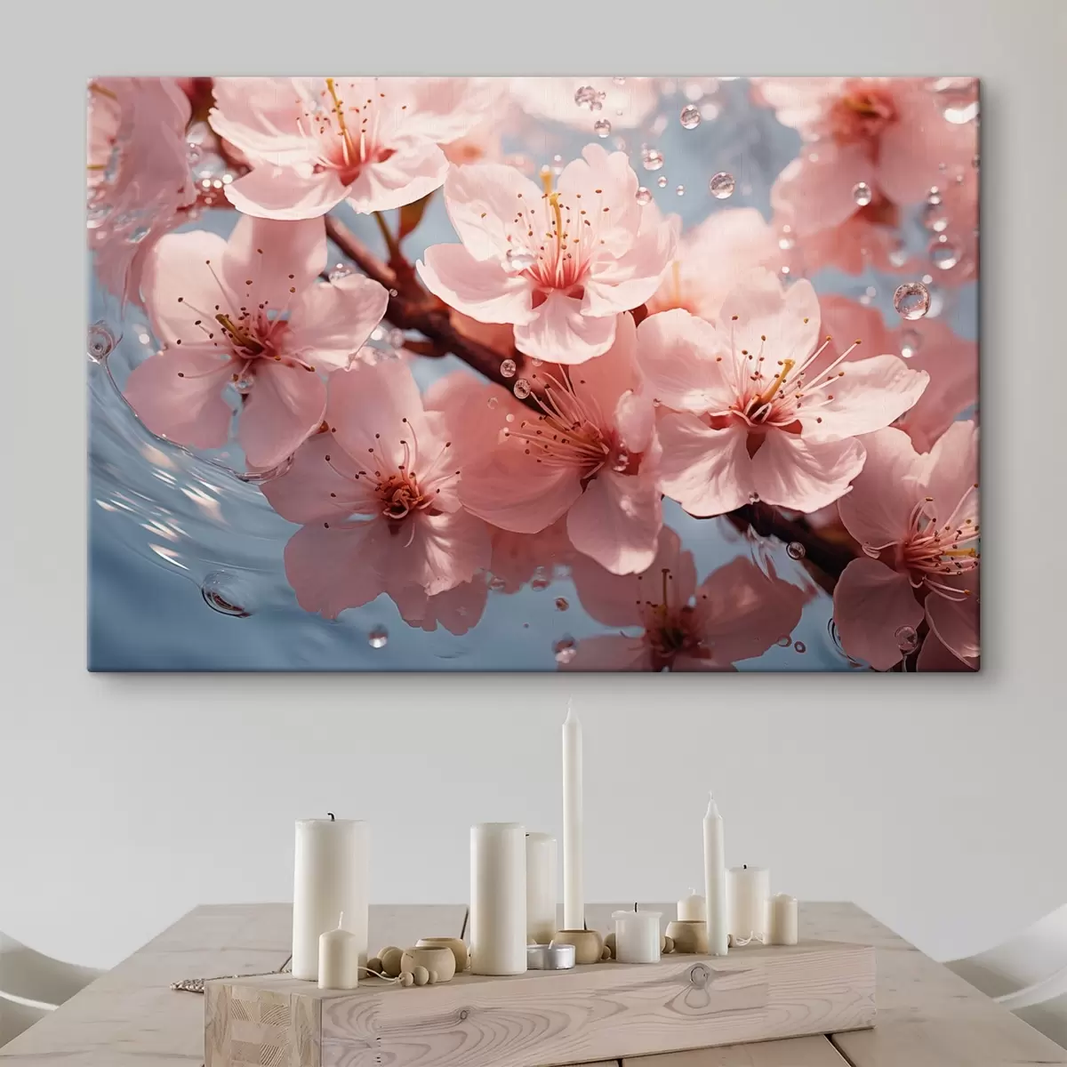 murales de pared Flores rosas en agua con gotas s44946