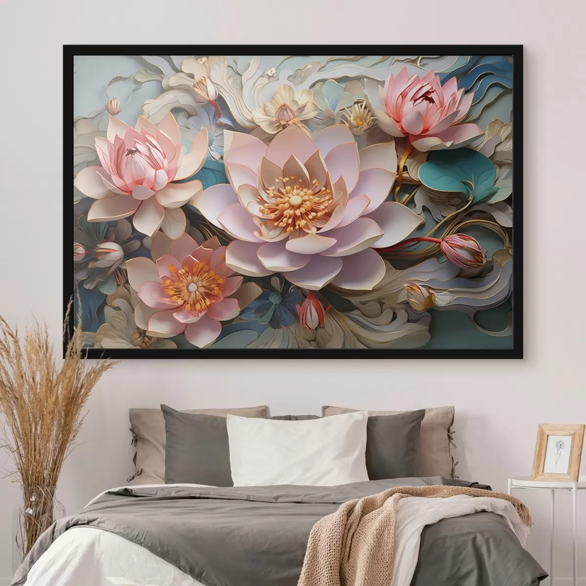 Poster Lotos rosa-naranja en estilo de dibujo 3D f44934