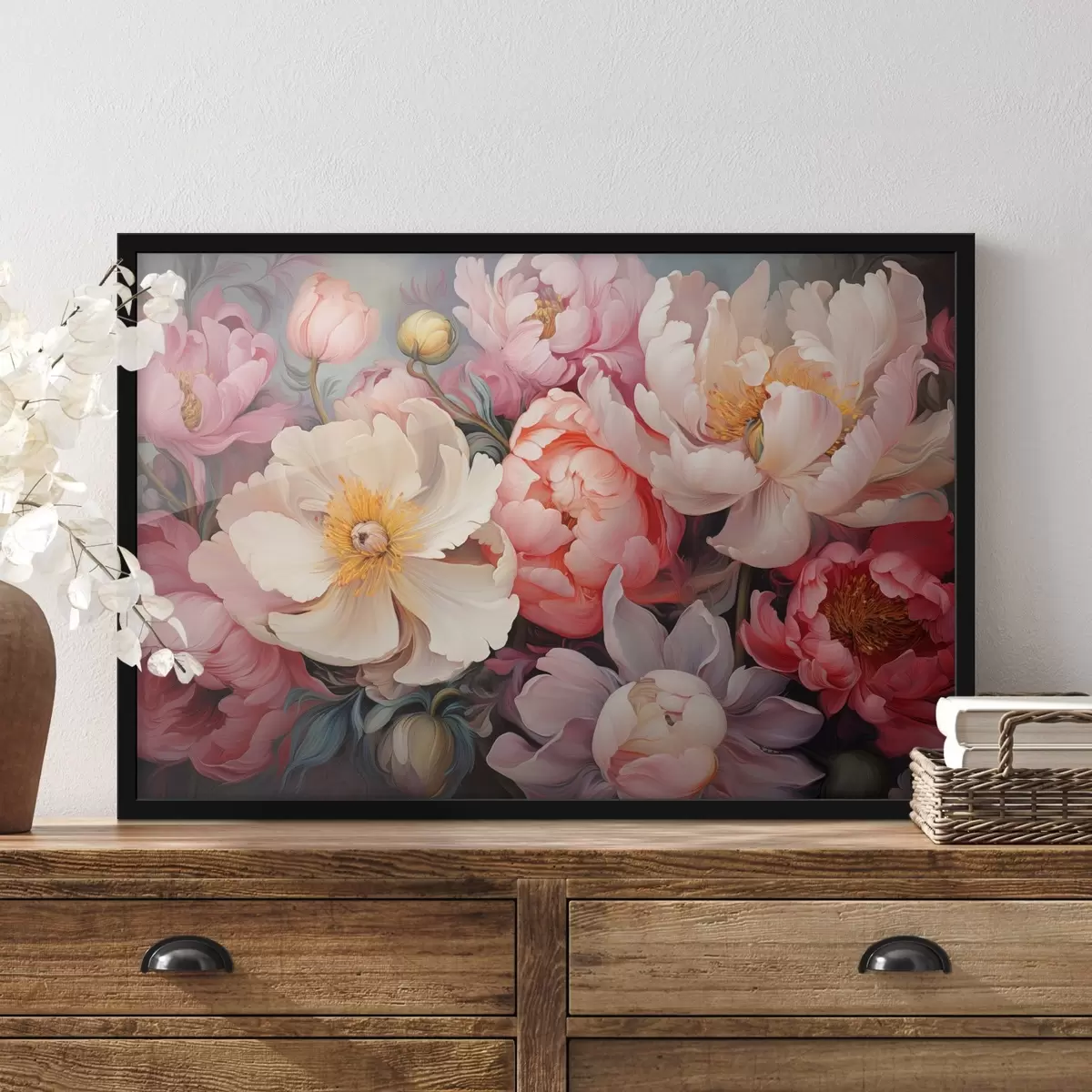 Poster Exuberantes peonías en tonos rosas al óleo f44936