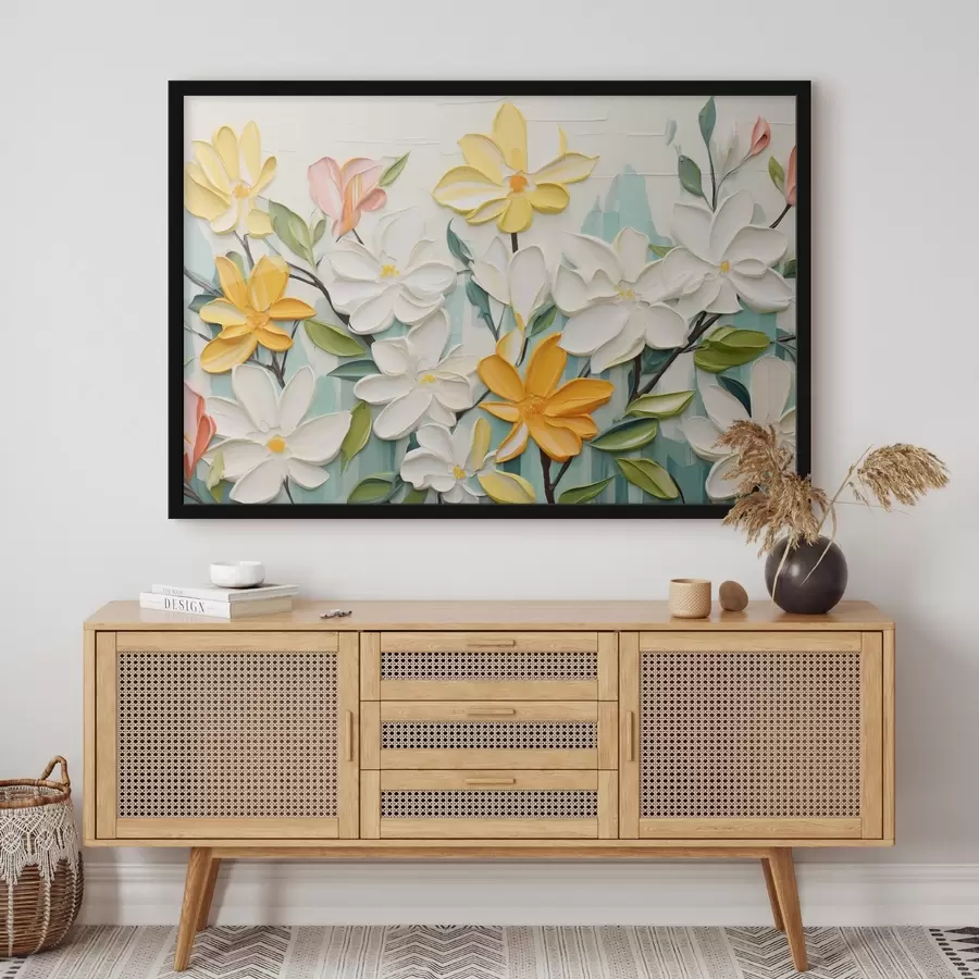 murales de pared Flores en relieve de colores vivos en estilo imitación pincelada f44942