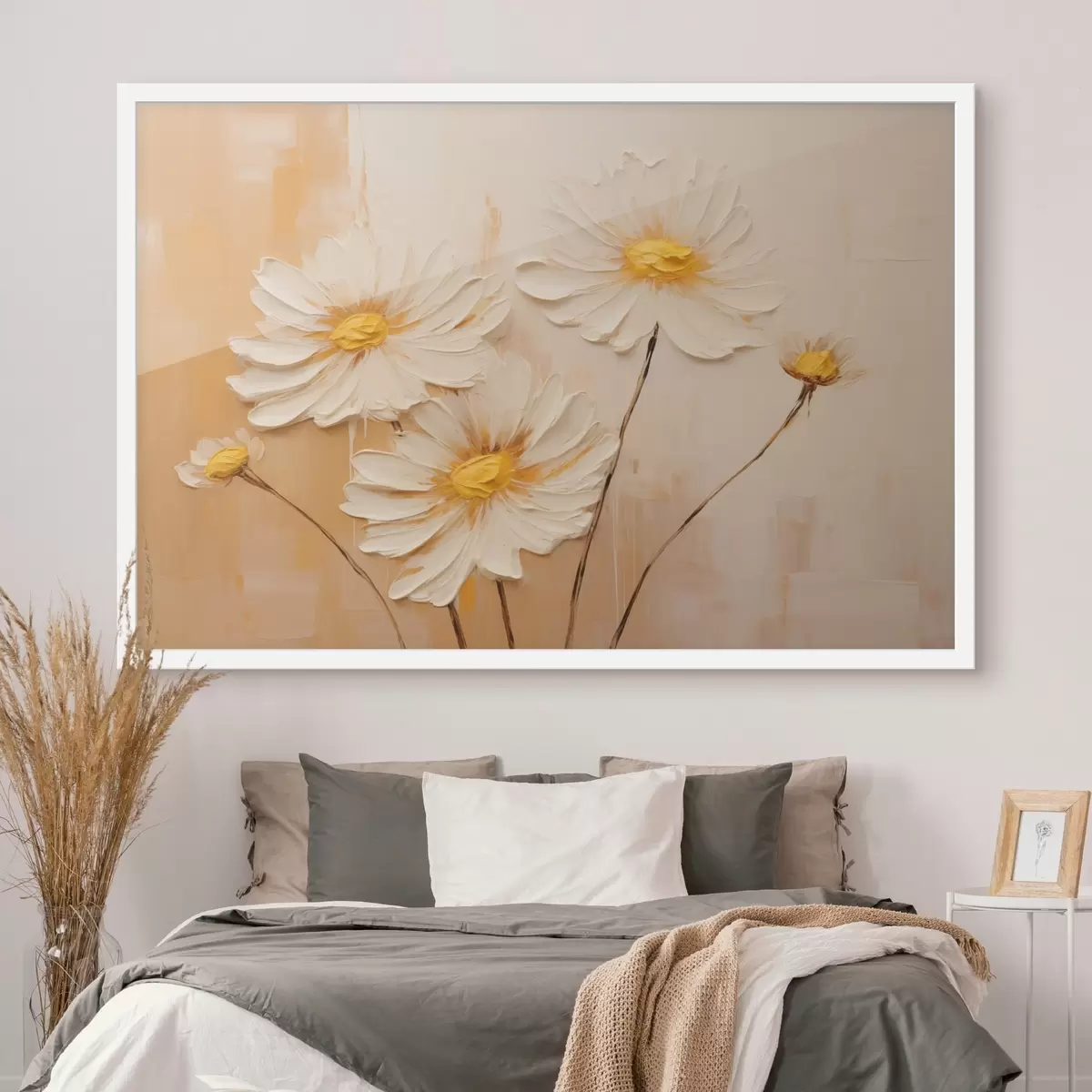 Poster Flores abstractas sobre fondo naranja al óleo f44945